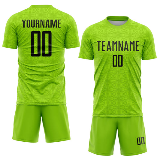 Custom Neon Green Black Geometric Shapes Sublimation Soccer Uniform Jersey - Sky-Custom