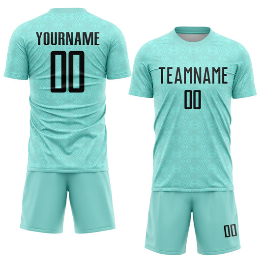 Custom Ice Blue Black Geometric Shapes Sublimation Soccer Uniform Jersey - Sky-Custom