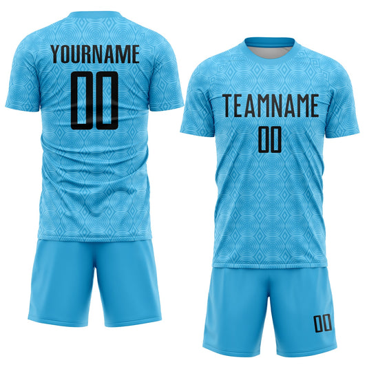 Custom Sky Blue Black Geometric Shapes Sublimation Soccer Uniform Jersey - Sky-Custom