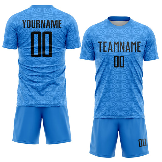 Custom Powder Blue Black Geometric Shapes Sublimation Soccer Uniform Jersey - Sky-Custom