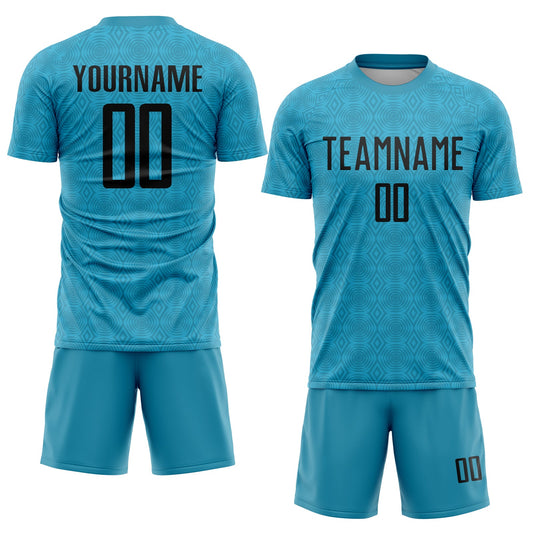 Custom Panther Blue Black Geometric Shapes Sublimation Soccer Uniform Jersey - Sky-Custom