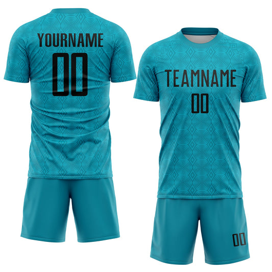 Custom Teal Black Geometric Shapes Sublimation Soccer Uniform Jersey - Sky-Custom
