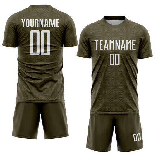 Custom Olive White Geometric Shapes Sublimation Salute To Service Soccer Uniform Jersey - Sky-Custom
