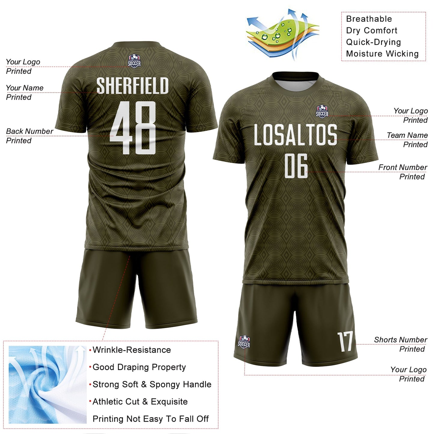Custom Olive White Geometric Shapes Sublimation Salute To Service Soccer Uniform Jersey - Sky-Custom