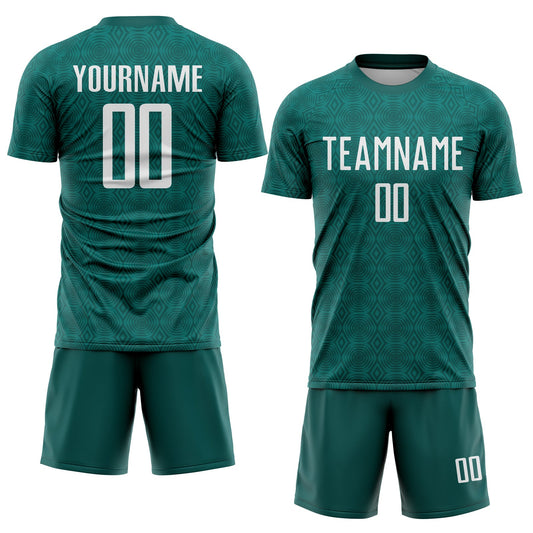 Custom Midnight Green White Geometric Shapes Sublimation Soccer Uniform Jersey - Sky-Custom
