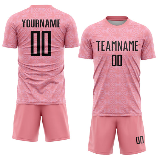 Custom Medium Pink Black-Light Pink Geometric Shapes Sublimation Soccer Uniform Jersey - Sky-Custom