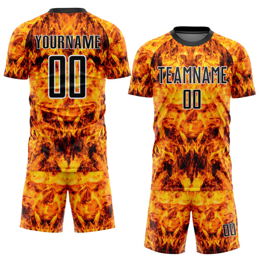 Custom Yellow Black-White Flame Sublimation Soccer Uniform Jersey - Sky-Custom