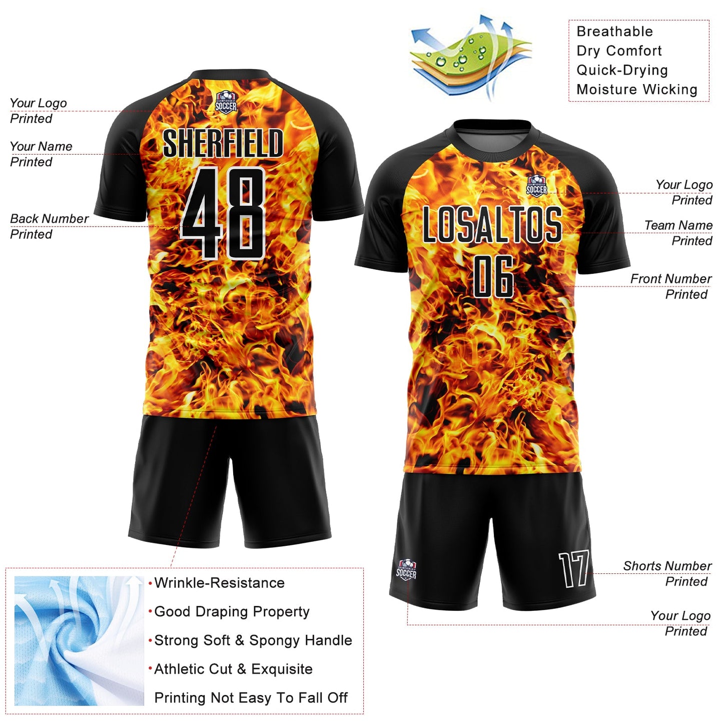 Custom Yellow Black-White Flame Sublimation Soccer Uniform Jersey - Sky-Custom