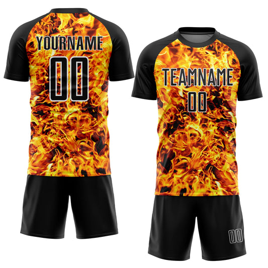 Custom Black White Flame Sublimation Soccer Uniform Jersey - Sky-Custom