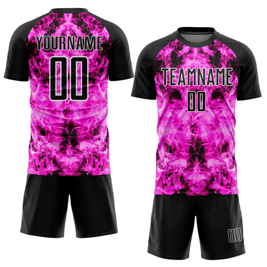 Custom Black Pink-White Flame Sublimation Soccer Uniform Jersey - Sky-Custom