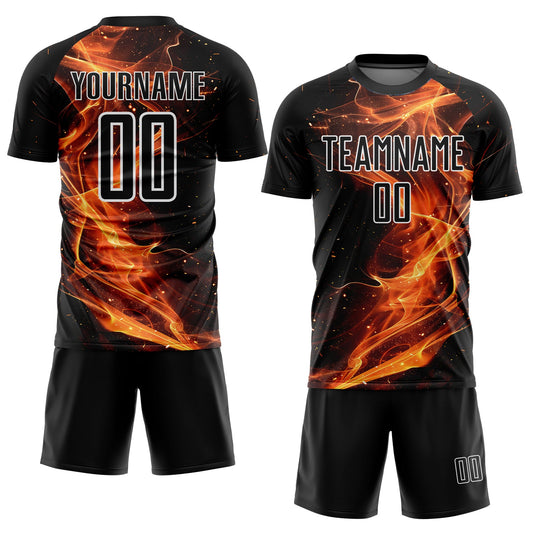 Custom Black Gold-White Flame Sublimation Soccer Uniform Jersey - Sky-Custom