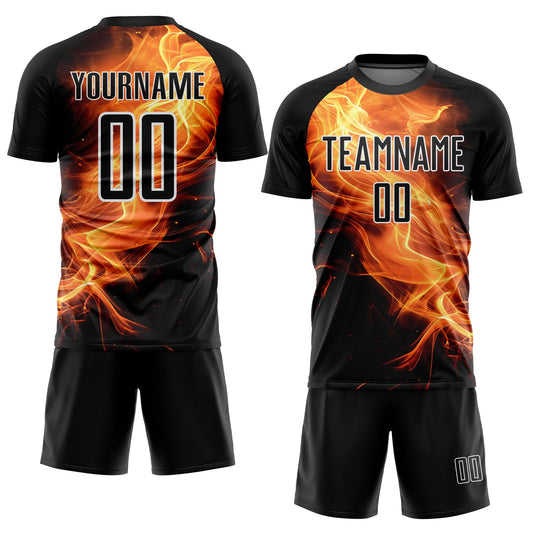 Custom Black Gold-White Flame Sublimation Soccer Uniform Jersey - Sky-Custom