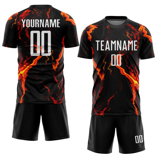 Custom Black White-Gold Flame Sublimation Soccer Uniform Jersey - Sky-Custom
