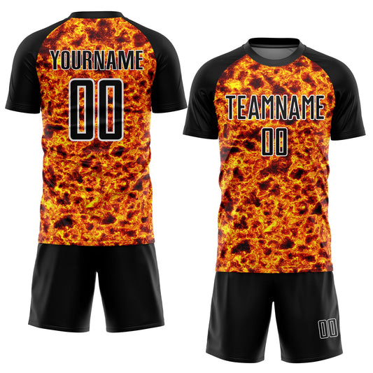 Custom Black Gold-White Flame Sublimation Soccer Uniform Jersey - Sky-Custom