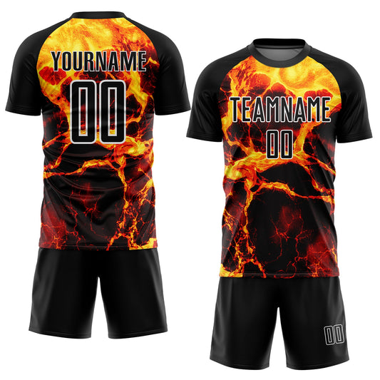 Custom Black Gold-White Flame Sublimation Soccer Uniform Jersey - Sky-Custom