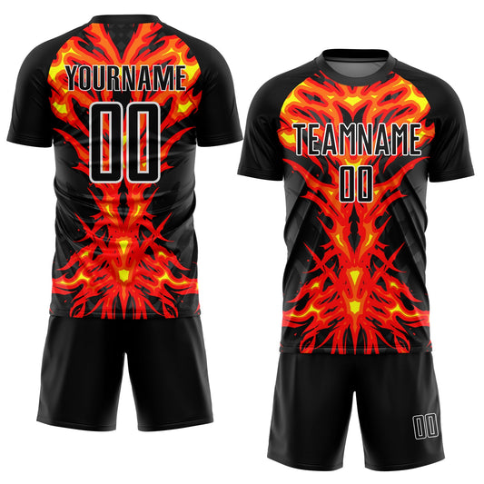 Custom Black Red-White Flame Sublimation Soccer Uniform Jersey - Sky-Custom