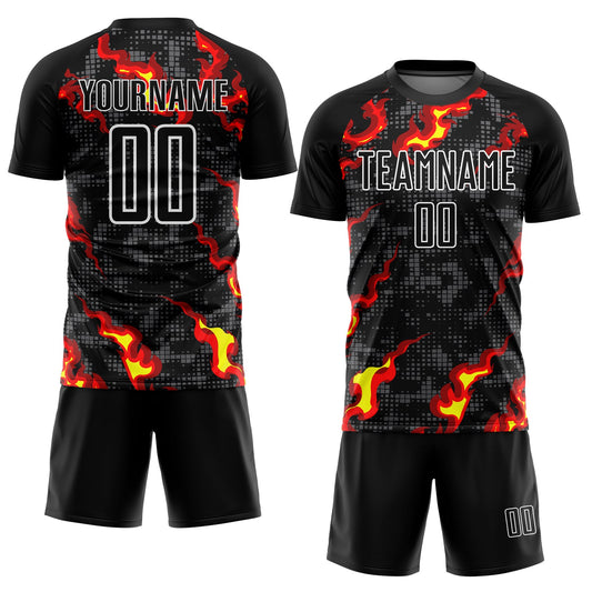 Custom Black Gray Red-Gold Flame Sublimation Soccer Uniform Jersey - Sky-Custom