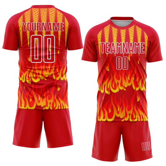 Custom Red Yellow-White Flame Sublimation Soccer Uniform Jersey - Sky-Custom