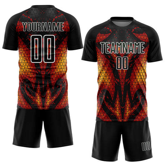 Custom Black Red-Gold Flame Sublimation Soccer Uniform Jersey - Sky-Custom
