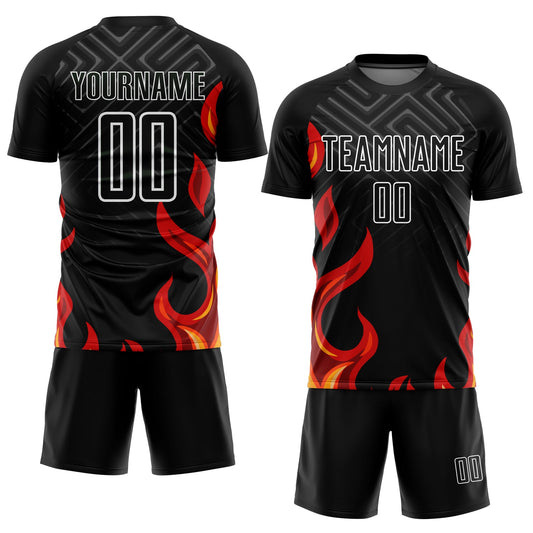 Custom Black Red-Gold Flame Sublimation Soccer Uniform Jersey - Sky-Custom