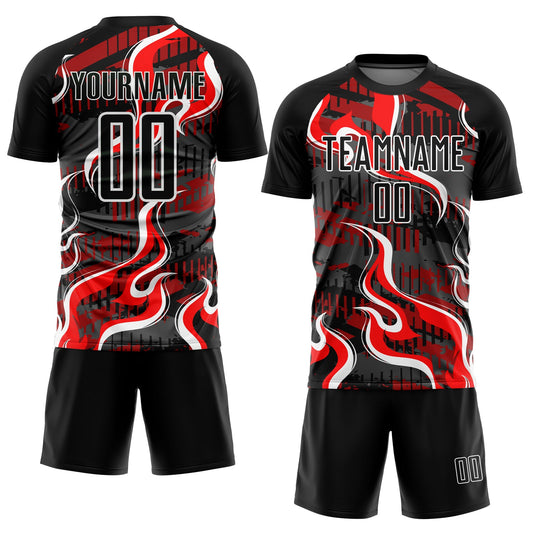 Custom Black Red-White Flame Sublimation Soccer Uniform Jersey - Sky-Custom