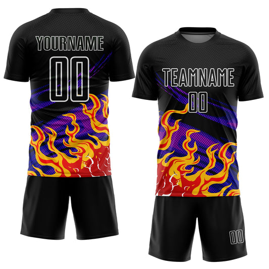 Custom Black Red-Purple Flame Sublimation Soccer Uniform Jersey - Sky-Custom