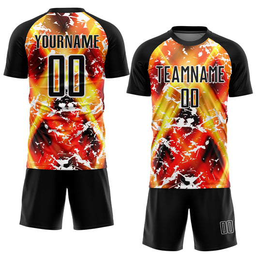Custom Black Yellow-Red Flame Sublimation Soccer Uniform Jersey - Sky-Custom