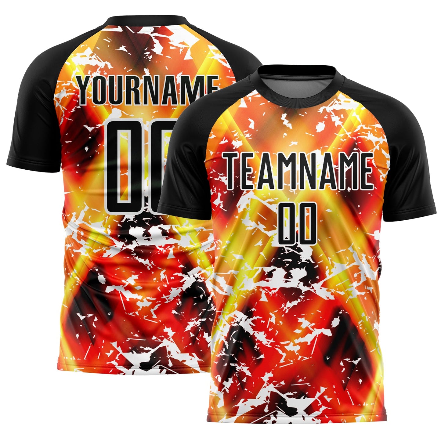 Custom Black Yellow-Red Flame Sublimation Soccer Uniform Jersey - Sky-Custom