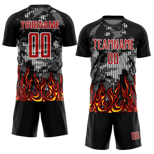 Custom Black Red Gold-Gray Flame Sublimation Soccer Uniform Jersey - Sky-Custom
