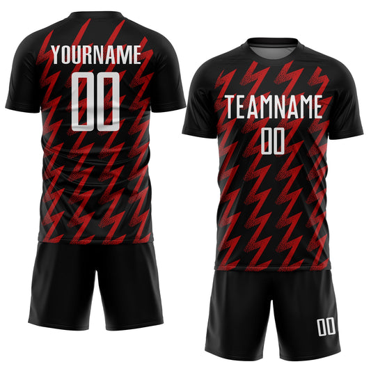 Custom Black White-Red Zigzag Shape Sublimation Soccer Uniform Jersey - Sky-Custom