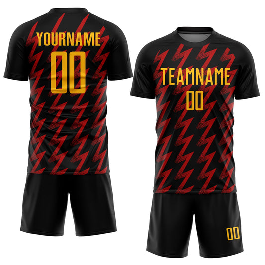 Custom Black Gold-Red Zigzag Shape Sublimation Soccer Uniform Jersey - Sky-Custom