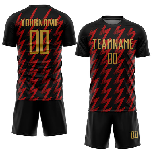 Custom Black Old Gold-Red Zigzag Shape Sublimation Soccer Uniform Jersey - Sky-Custom