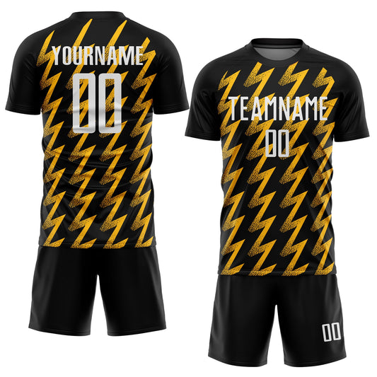 Custom Black White-Gold Zigzag Shape Sublimation Soccer Uniform Jersey - Sky-Custom