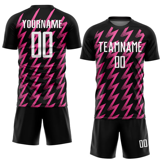 Custom Black White-Pink Zigzag Shape Sublimation Soccer Uniform Jersey - Sky-Custom