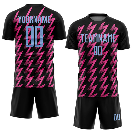 Custom Black Light Blue-Pink Zigzag Shape Sublimation Soccer Uniform Jersey - Sky-Custom