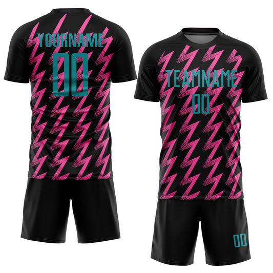 Custom Black Teal-Pink Zigzag Shape Sublimation Soccer Uniform Jersey - Sky-Custom