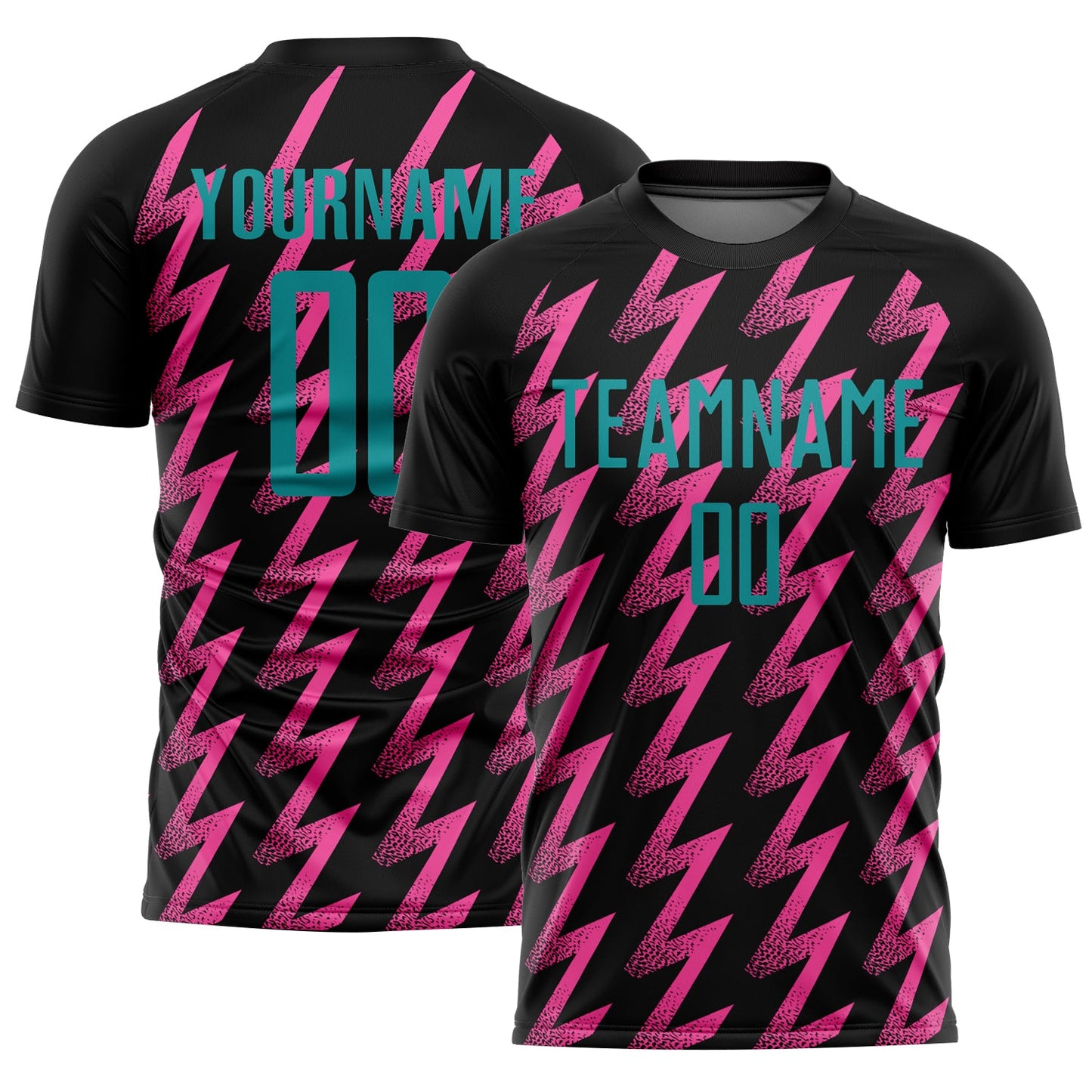 Custom Black Teal-Pink Zigzag Shape Sublimation Soccer Uniform Jersey - Sky-Custom