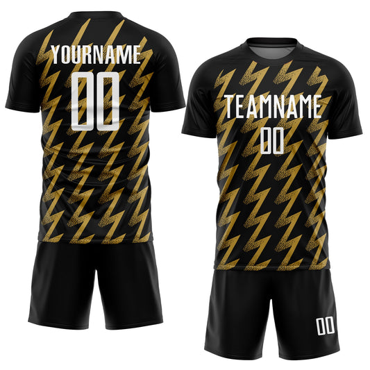 Custom Black White-Old Gold Zigzag Shape Sublimation Soccer Uniform Jersey - Sky-Custom