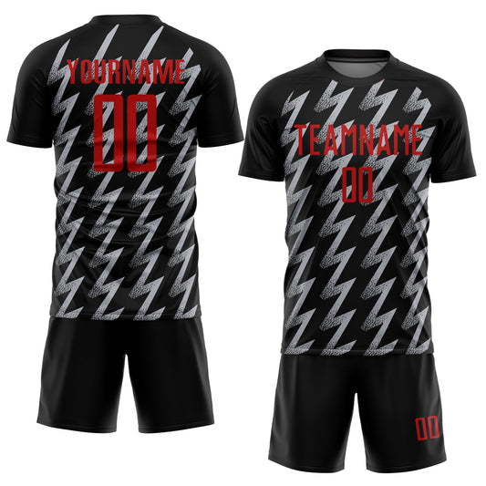 Custom Black Red-Gray Zigzag Shape Sublimation Soccer Uniform Jersey - Sky-Custom