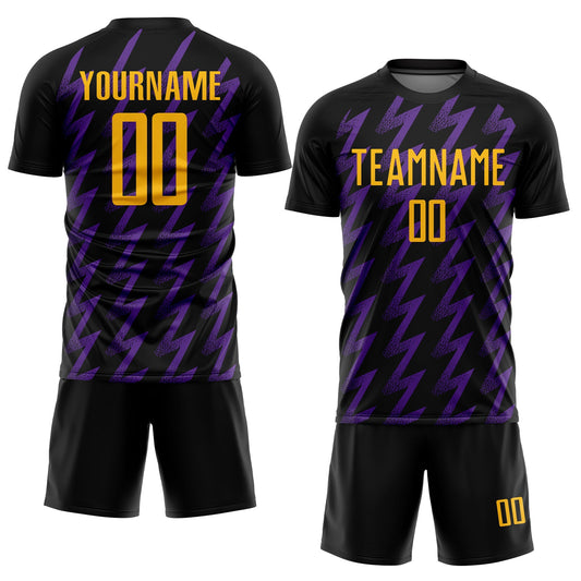 Custom Black Gold-Purple Zigzag Shape Sublimation Soccer Uniform Jersey - Sky-Custom