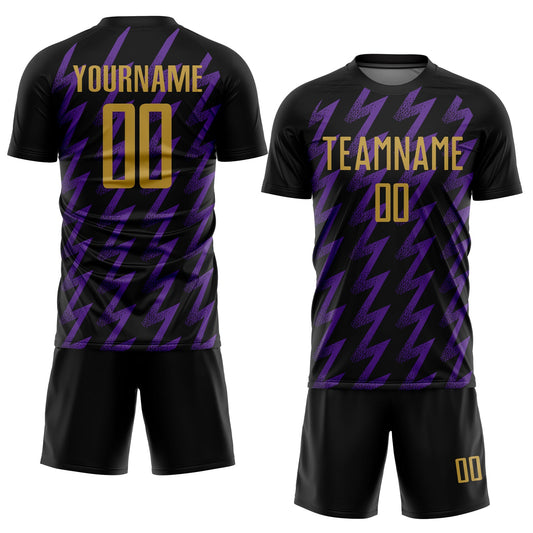 Custom Black Old Gold-Purple Zigzag Shape Sublimation Soccer Uniform Jersey - Sky-Custom