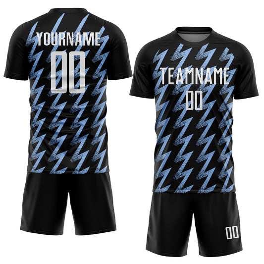 Custom Black White-Light Blue Zigzag Shape Sublimation Soccer Uniform Jersey - Sky-Custom