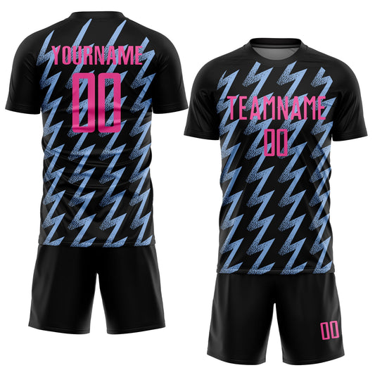 Custom Black Pink-Light Blue Zigzag Shape Sublimation Soccer Uniform Jersey - Sky-Custom