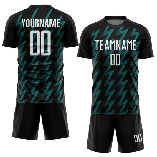 Custom Black White-Teal Zigzag Shape Sublimation Soccer Uniform Jersey - Sky-Custom