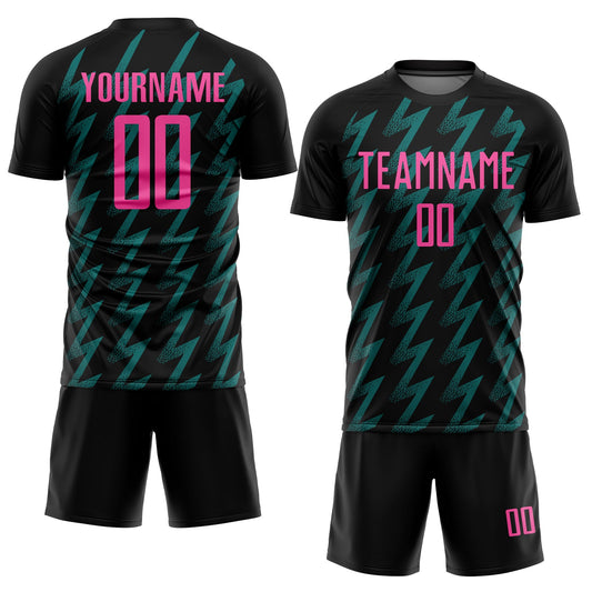 Custom Black Pink-Teal Zigzag Shape Sublimation Soccer Uniform Jersey - Sky-Custom