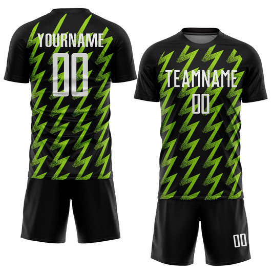 Custom Black White-Neon Green Zigzag Shape Sublimation Soccer Uniform Jersey - Sky-Custom