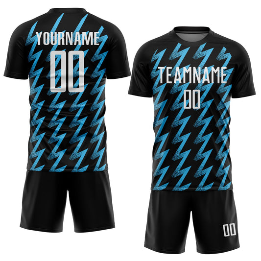Custom Black White-Sky Blue Zigzag Shape Sublimation Soccer Uniform Jersey - Sky-Custom