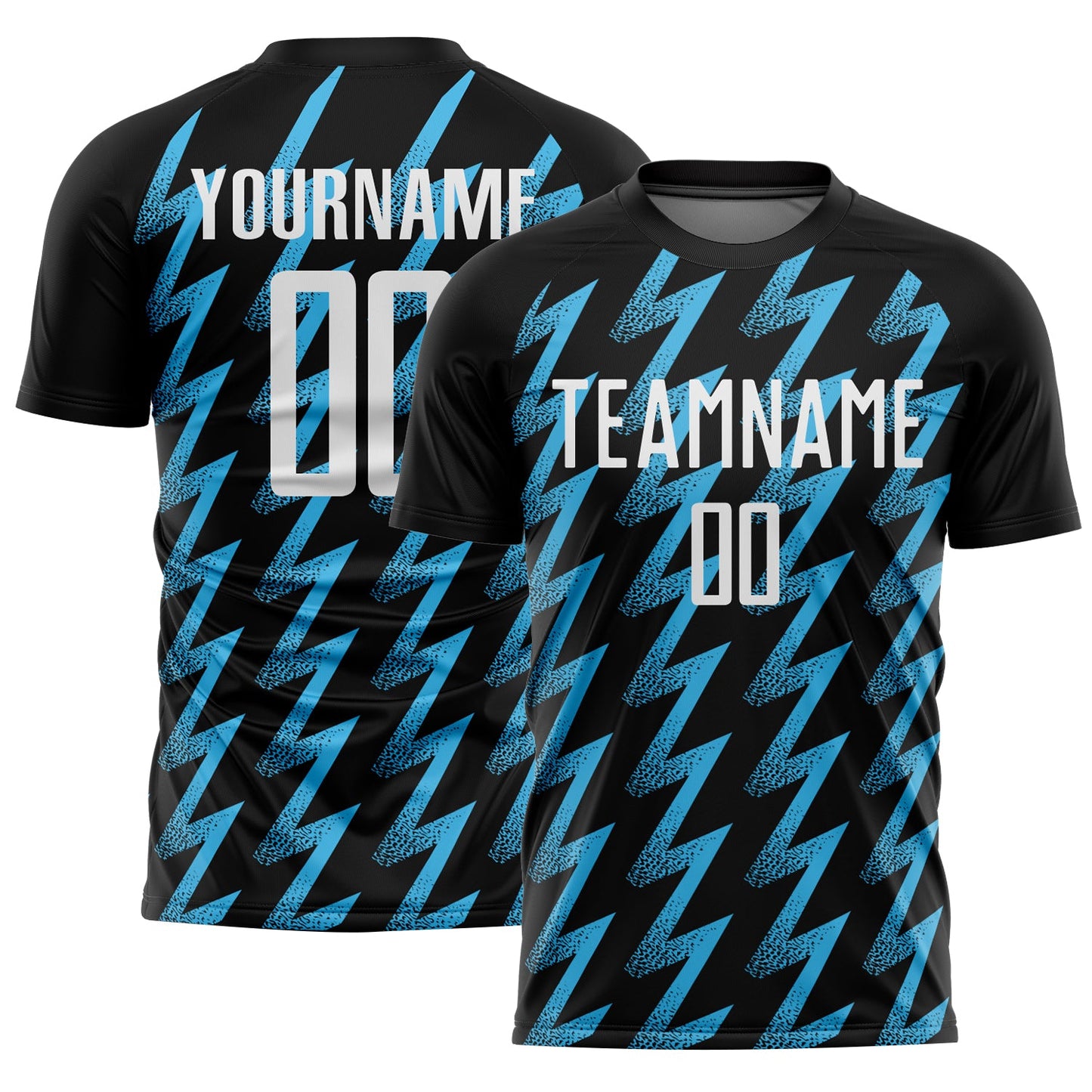 Custom Black White-Sky Blue Zigzag Shape Sublimation Soccer Uniform Jersey - Sky-Custom