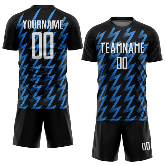 Custom Black White-Powder Blue Zigzag Shape Sublimation Soccer Uniform Jersey - Sky-Custom
