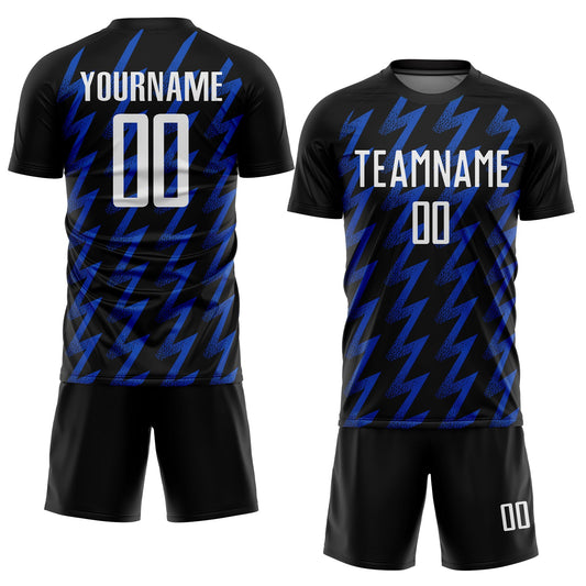 Custom Black White-Thunder Blue Zigzag Shape Sublimation Soccer Uniform Jersey - Sky-Custom